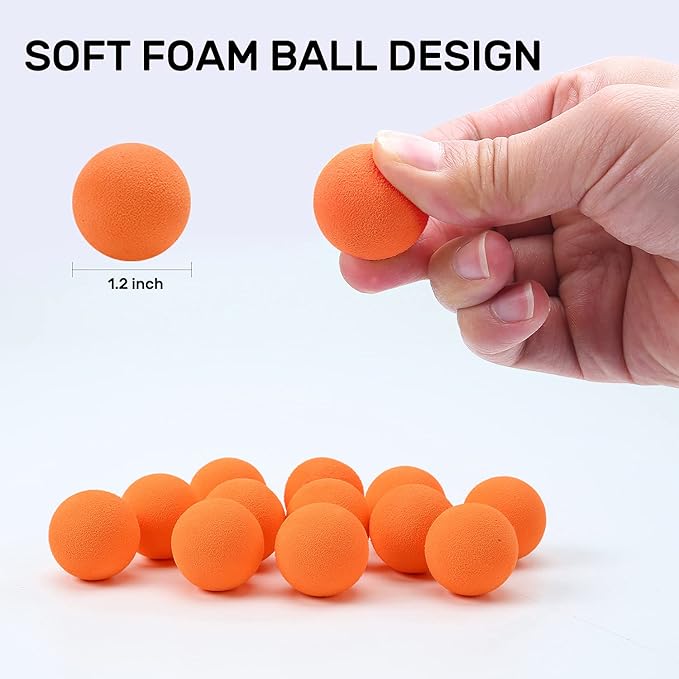 48 Pieces Power Popper Refill Balls Soft Foam Balls Approx 1.2 Inch in Diameter, Foam Balls for Popper Air Blaster Guns, Replacement Foam Bullet Ball for Shooting Game Guns, 48 PCS (Orange)