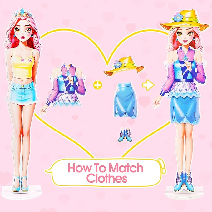 PainZieteg Magnetic Dress Up Dolls, Magnetic Princess Dress Up Paper Dolls, Magnetic Dress Up Dolls for Girls Ages 4-10 Learning Created Imagine Set Birthday Gift (Liz)