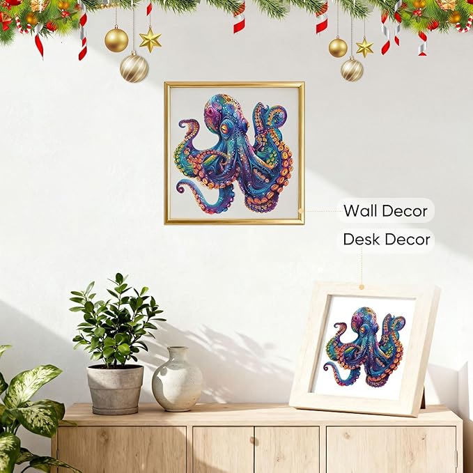 Qiuenisray Wooden Puzzles for Adults, Octopus Ocean Jigsaw Puzzles 200 Pieces, Cool Wood Puzzle Wall Decor, FSC Certified Unique Animal Adult Puzzles Piece, Creative Gift for Family Game 11.2x11.2 in