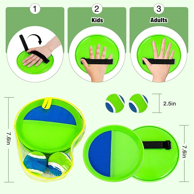 Sticky Toss and Catch Ball Game Set - Kids & Toddlers Outdoor Indoor Activity Toys for Boys Girls 3 4 5 6 7 8-12 Year Old - Great Games for Beach Pool Yard - Birthday Gifts Easter Basket Stuffers