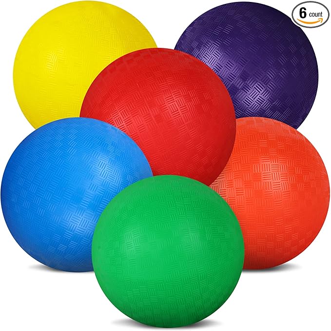 Hxezoc 6 Pack 8.5 Inch Playground Balls with 1 Hand Pump and 6 Portable Ball Net Bags Inflatable Dodgeballs for Kids and Adults Kickball, Handball, Camps, Indoor & Outdoor Schoolyard Games