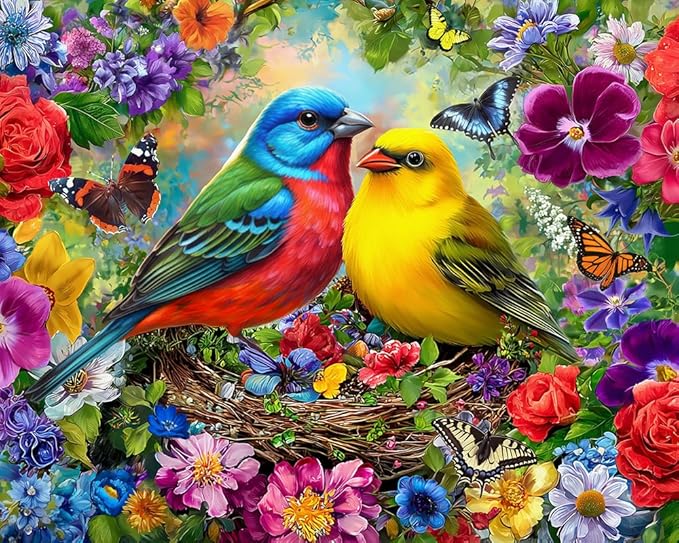 Springbok Spring Birds Serenade 500 Piece Jigsaw Puzzle for Adults - Poster Now Included - Colorful Bird Puzzle - Unique Cut Pieces - Made in USA