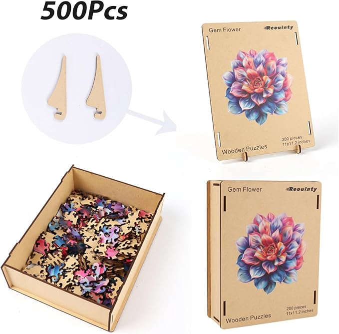 Reouinty Wooden Puzzles for Adult 500 Piece, Flower Succulent Puzzle for Girl and Women, Challenging Puzzle, Wood Puzzle Wall Decor, Unique Shaped Wood Puzzles Piece, Gift for Family Game 16.5x16.7 in