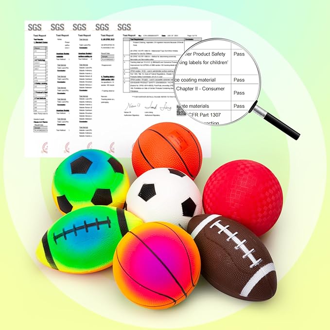 Soft Balls for Toddlers Kids 1-3 3-5, Easy to Grip 5" Small Balls 7 Pack, Mini Football Soccer Basketball Playgroundball - First Birthday Gift Easter Basket Stuffers for Babies Boys Girls