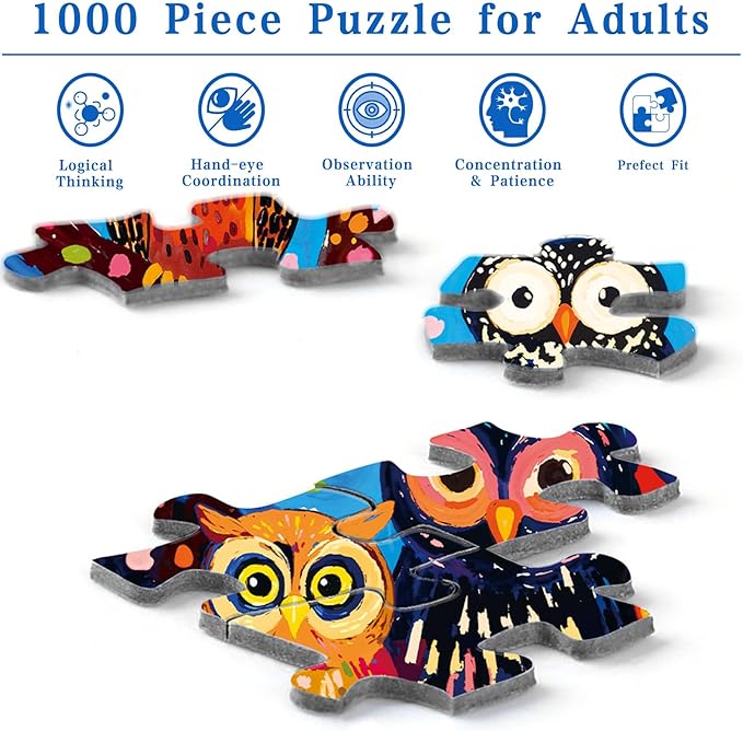 Rocorose Owl Jigsaw Puzzles for Adults 1000 Pieces, Colorful Habitat for Owls Puzzle Bird Nature Animal Challenging Puzzles for Game Nights Home Decor