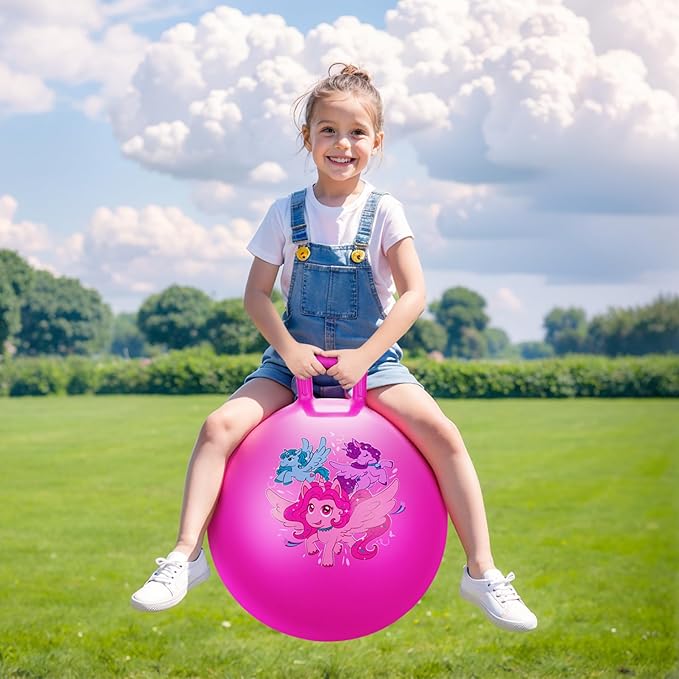 ZOOJOY Hopper Ball for Kids, 18 Inch Bouncy Ball with Handle, Pink Unicorn Girls Toys for Indoor Outdoor Acitve Play with Pump, Easter Basket Stuffers Girls Boys Gifts for 3 4 5 6 7 8 Yr Balance Toys