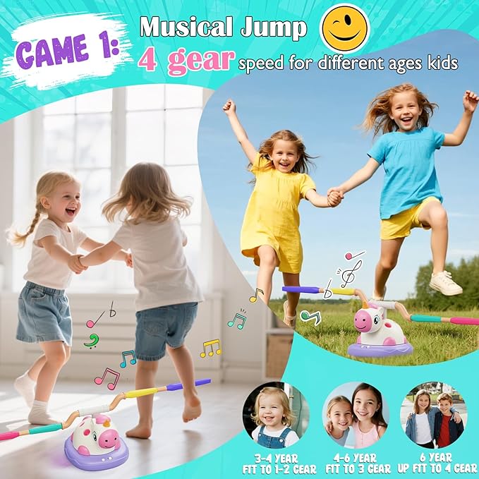 Easter Outdoor Toys for Kids, 3 in 1 Rocket Launcher, Musical Jumping & Ring Toss Games with Remote Control, Unicorn Toys for Girls, Outdoor Play Games for Toddlers 3-5 4-8 Birthday Gift Party
