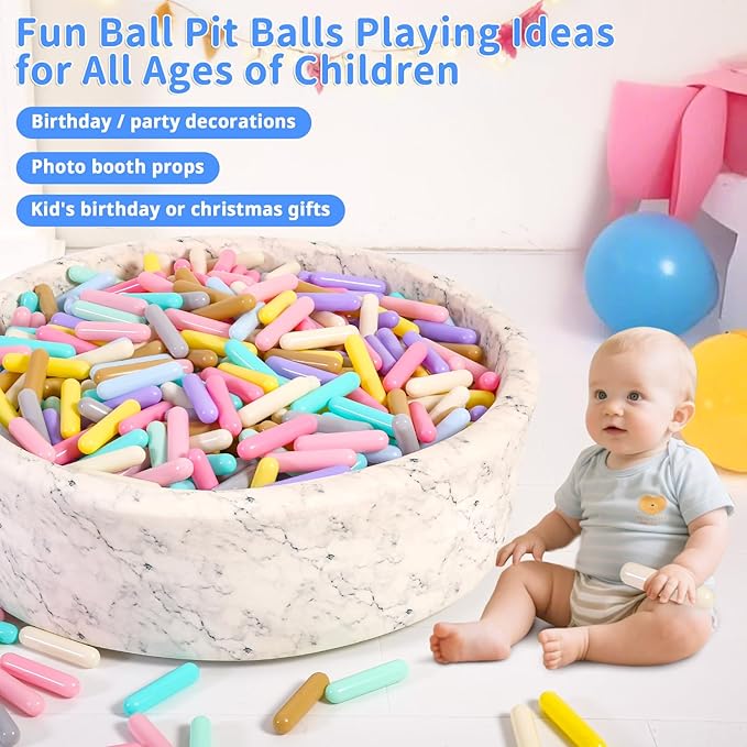 STARBOLO Ball Pit Balls for Toddlers - Pack of 500 Balls 5.12inches Long Balls Crush Proof Plastic Toy Balls for Toddlers Ball Pits, Ball Pit Play Tent, Baby Pool Water Toys(Macaron 10 Colors)