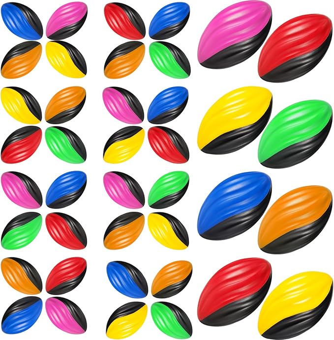 Woanger 50 Pcs 5" Mini Foam Football Bulk Soft Small Waterproof Sports Football Squeeze Colorful Spiral Toys for Indoor Outdoor Game