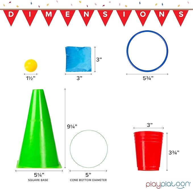 Play Platoon 38 Piece Carnival Games for Kids - Indoor Obstacle Backyard Course, Bean Bag Toss, Ring Toss, Cones, Cups, Games for Kids, Family Party Outdoor Inside