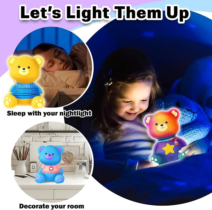 FUNZBO Paint Your Own Bear Lamp Kit - Easter Basket Stuffers, Arts and Crafts Supplies Painting Kits for Kids Teens, DIY Night Light Toy for Girls Boys Ages 3 4 5 6 7 8 9 10 11 12 Birthday Gifts