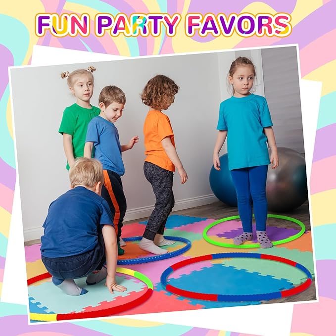 Sratte 12 Pcs Toy Hoop for Kid - Detachable & Adjustable Colored Hoop Exercise Ring Plastic Circle for Kid, Teen Gymnastics, Dog Agility Equipment, Require Self Assembly(Classic Color, 28 Inch)