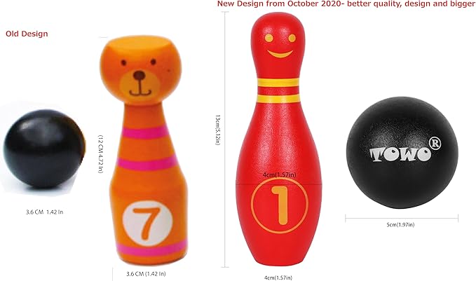 TOWO Wooden Skittles for Children - Skittle Set with 10 Facial Expressions and Numbers - 10 Pin Bowling Set for Kids Garden Toys- Wooden Toys for 2 Year Old