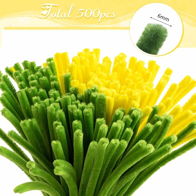 Peryiter 500 Pieces Pipe Cleaners Chenille Stems for Flowers Craft Supplies Bulk Fluffy Fuzzy Sticks for DIY Art Projects Creative Gift Wrapping Party Decorations (Yellow Flower,12 Inch)