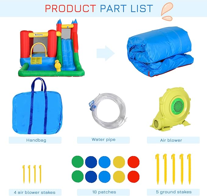 Outsunny 6-in-1 Kids Bounce House Inflatable Water Slide with Pool, Water Cannon, Climbing Wall, Inflator Included, Jumping Castle Kids Backyard Activity Outdoor Water Play Toy
