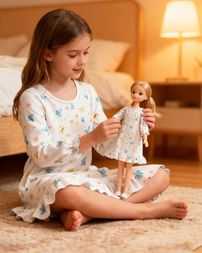 LQSZ Doll and Girl Matching Nightgown Outfit Pajamas Nightie Nightgown for Girls and Dolls Clothes