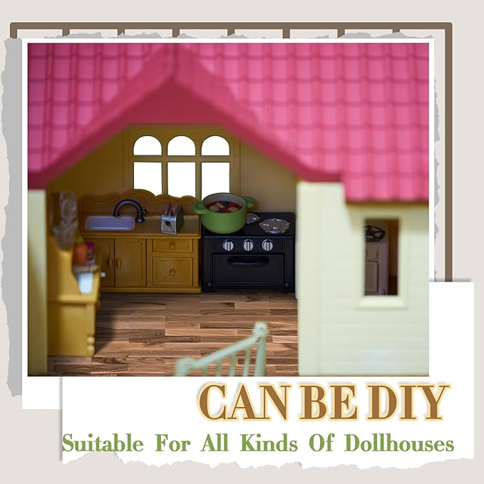 Flutesan 12 Pcs Miniature Dollhouse Wallpaper and Flooring Peel and Stick Mini DIY Self Adhesive Dollhouse Accessories 8.27 x 11.69 Inch (Classic Style)