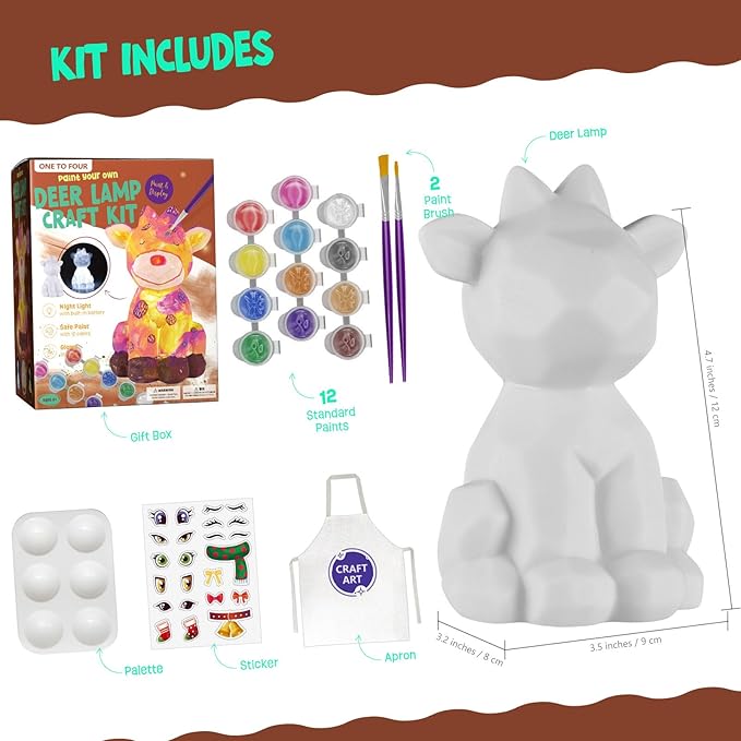 Paint Your Own Deer Lamp Kit, Art Supplies Painting Kits for Kids 6-12, Arts and Crafts for Kids Ages 8-12, Deer Toy Birthday Easter Gifts for Kids Girls Boys Ages 3 4 5 6 7 8 9 10 11 12+