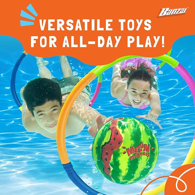 Banzai Melon Madness Pool Challenge Underwater Ball Set with 3 Target Hoops