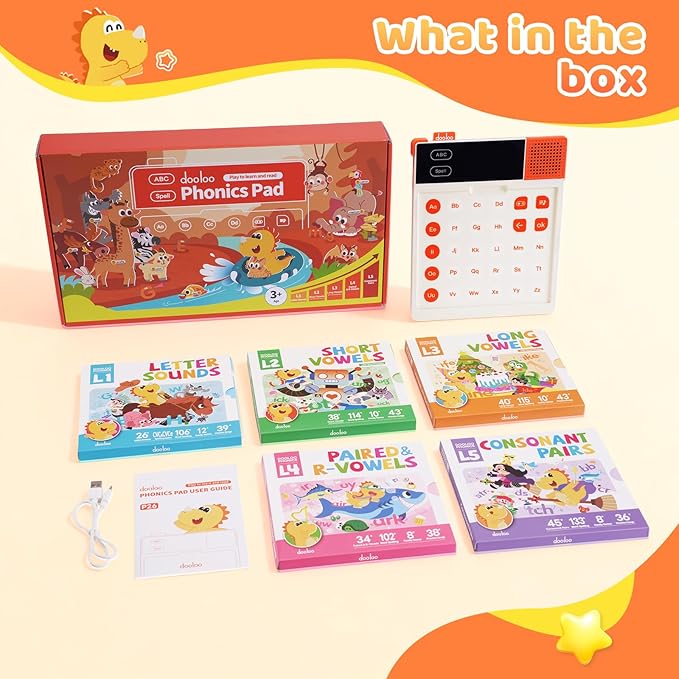 Learn to Read & Spell Phonics Pad, Interactive Electronic Learning Pad with 242 Sound Pages Card , Fun Learning Activities for Kids 3-10 Years Old