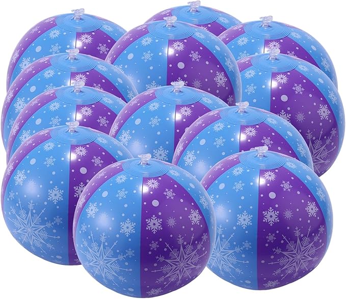 12pcs Inflatable Beach Balls, 8.66in Purple & Blue Snowflake Frozen Blow up Beach Ball Summer Large Big Jumbo Giant Pool Water Toys for Kids & Toddlers Outdoor Activity Party Supplies Decoration