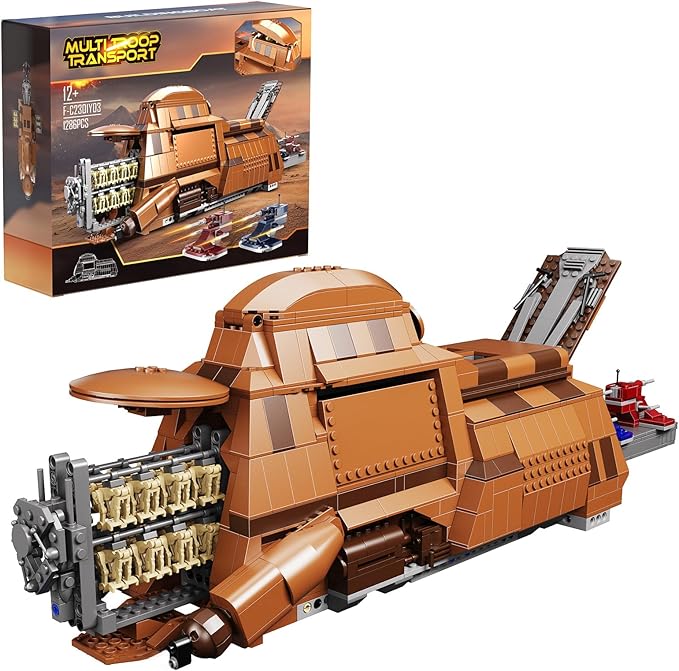 Battle Trade Federation Droid Ship Multi Troop Transport Building Kit, Battle Soldiers Troop Carrier with 2 Droidekas & 8 Machine Gun，Builidng Toy for Kids Ages 12+(1286 Pieces)