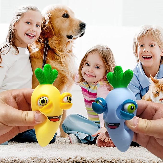 Funny Pop-Out Stress Squeeze Toys 4 Pack Cute Radish Stick Out Eyes Fun Toys Squish Fidget Toy Easter Gift for Adults Kids