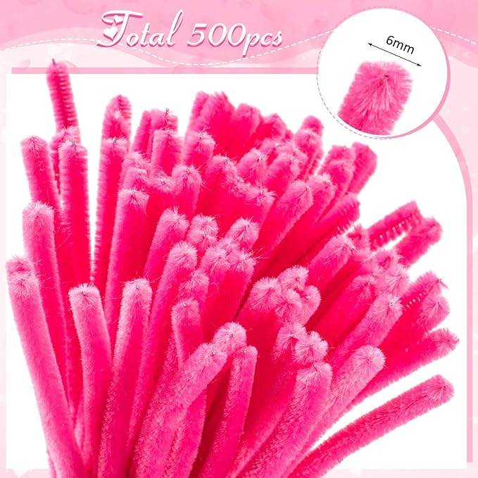 Peryiter 500 Pieces Pipe Cleaners Chenille Stems for Flowers Craft Supplies Bulk Fluffy Fuzzy Sticks for DIY Art Projects Creative Gift Wrapping Party Decorations(Pink,12 Inch)