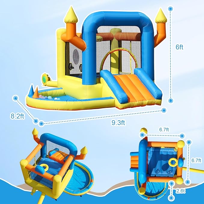 Inflatable Bounce House for Kids with UL Blower Portable, Large Ball Pool and Jump Space 3in1 Bouncy Castles Spacious Joy-Room Bounce House for Kids 3-12 (Oxford Material-9.3' L X 8.2' W X 6' H)