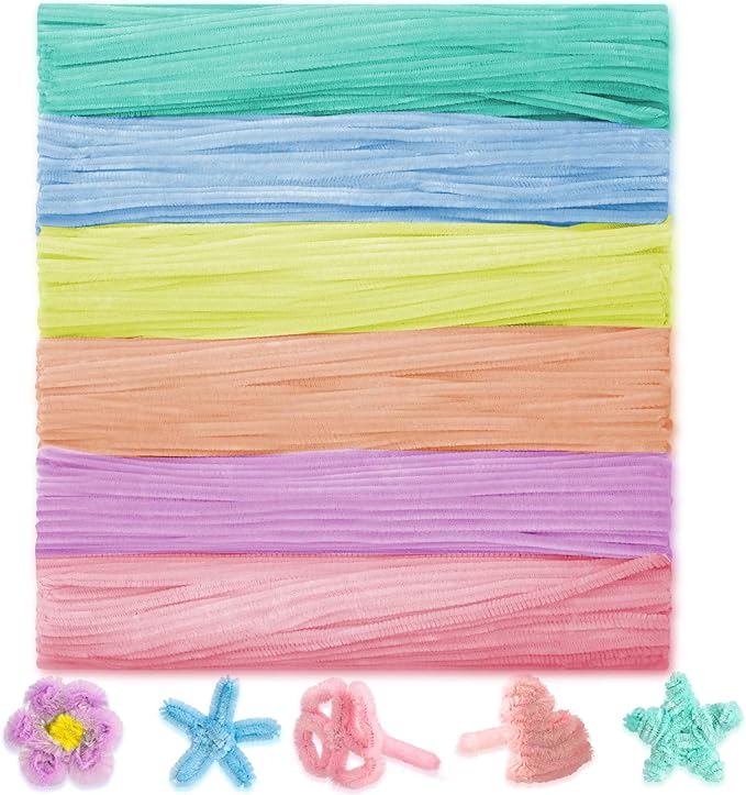 Peryiter 500 Pieces Pipe Cleaners Chenille Stems for Flowers Craft Supplies Bulk Fluffy Fuzzy Sticks for DIY Art Projects Creative Gift Wrapping Party Decorations(Macaron,12 Inch)
