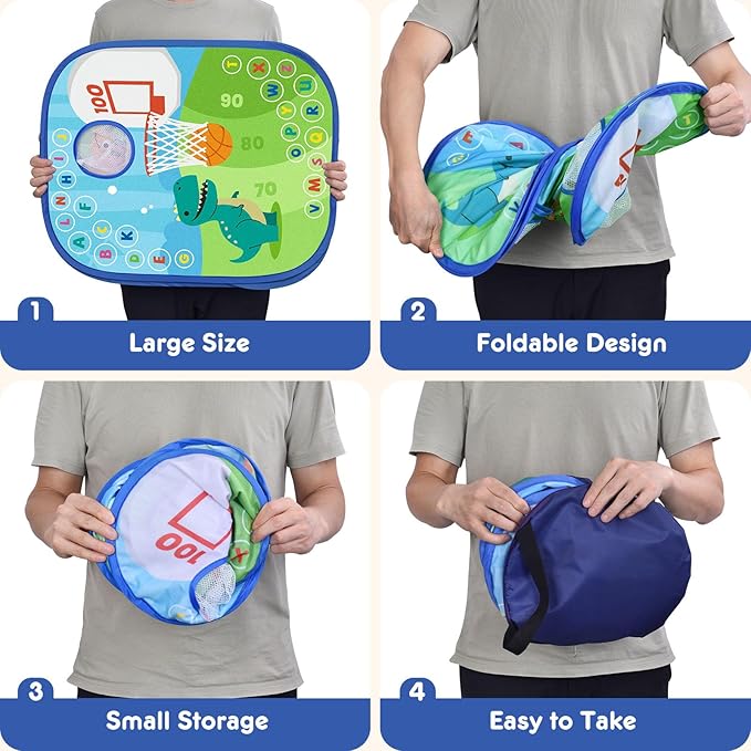 6-in-1 Dinosaur Bean Bag Toss Game - Outdoor Toys for Toddler 1-3, ABC Alphabet & Math Learning Active Play Toy - Indoor Backyard Party Game Beach Games