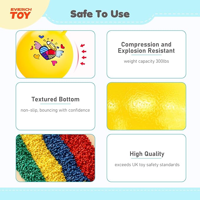 EVERICH TOY 2-Pack Hopper Ball for Kids, 18In Hippity Hop Balls, Yellow & Blue Bouncy Ball with Handle, Indoor Outdoor Active Play Toys Easter Basket Stuffers Girls Boys Gifts for 4 5 6 7 8 Yr Old