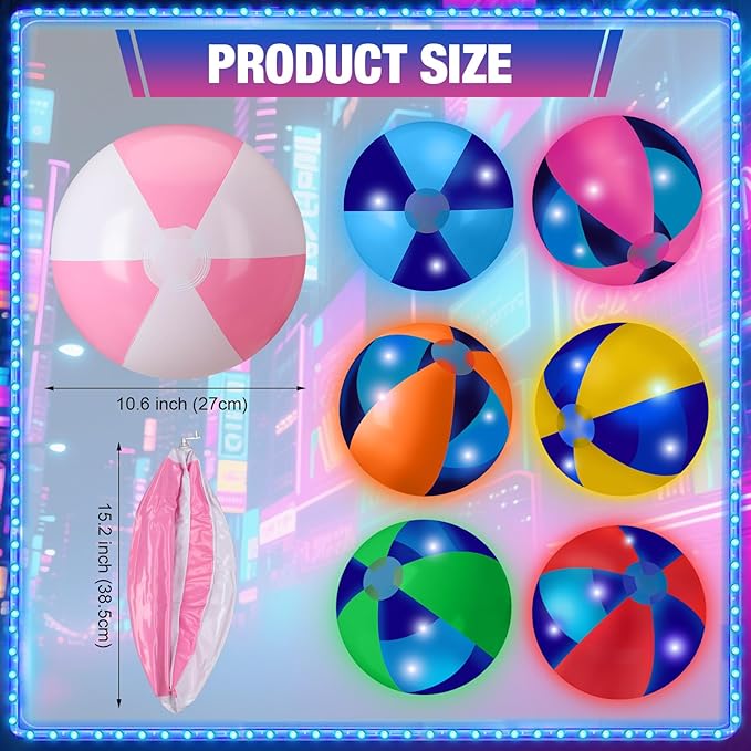 12 Pcs Light up Beach Balls 16'' Jumbo Pool LED Balls Glow in the Dark Neon Giant Inflatable for Summer Hawaiian Tropical Theme Beach Party Decor Water Accessory (Mixed Color)