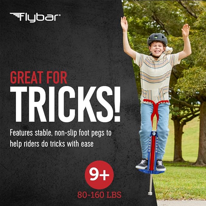 Flybar Master Pogo Stick for Kids Ages 9+, 80–160 lbs – Easy Grip Handles – Active Exercise Toy for Tweens & Teens – Outdoor Toy with Non-Slip Foot Pegs for Boys and Girls – No Assembly Needed
