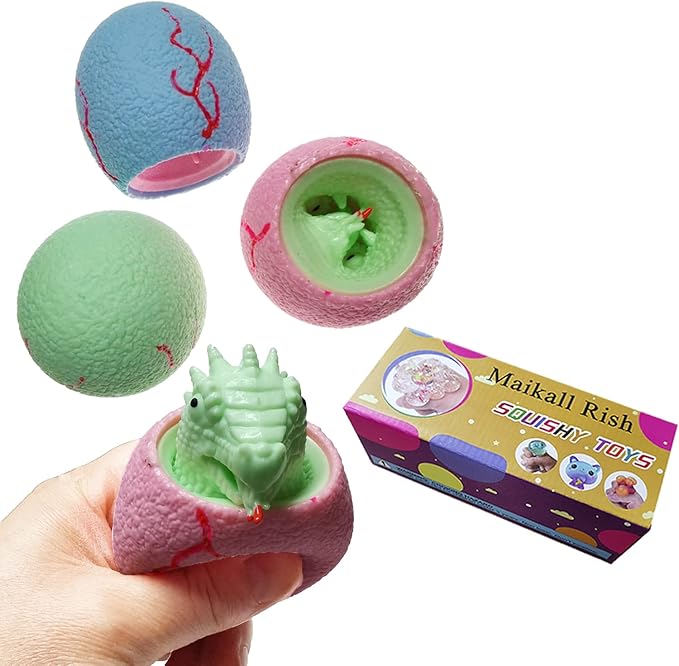 Dinosaur Egg Evil Squeeze Toys 3 Pack Funny Pop Out Dinosaurs of Egg Decompression Stress Toys for Adults Kids, Colorful Squish Fidget Toy Relief Autism Silicone Decompression Toy(Boxed)