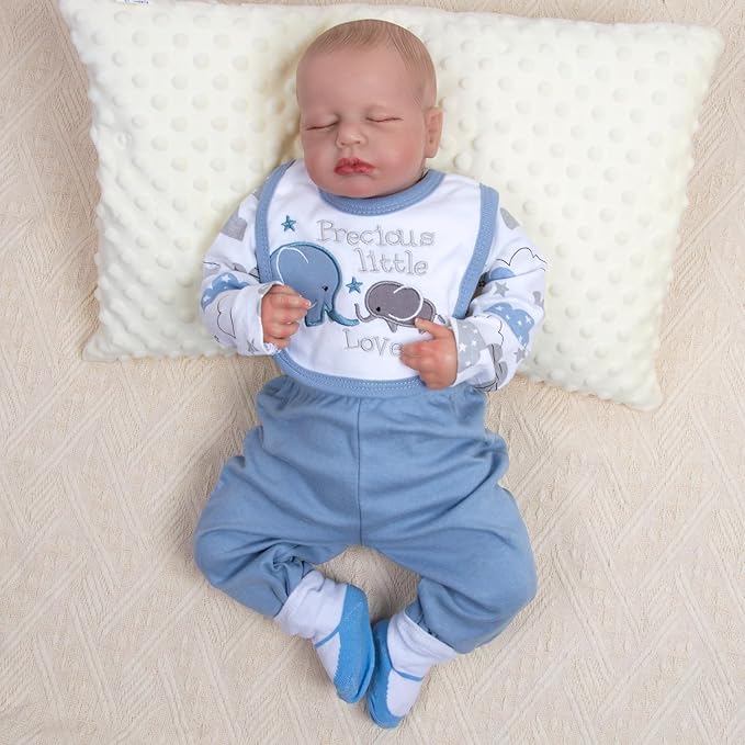 Reborn Baby Doll Clothes for 17-22 Inch Reborn Doll Boy Blue Elephant Outfit 4-Piece Newborn Baby Dolls Accessories