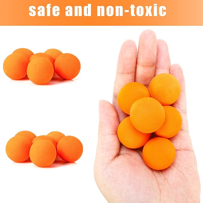48 Pieces Power Popper Refill Balls Soft Foam Balls Approx 1.2 Inch in Diameter, Foam Balls for Popper Air Blaster Guns, Replacement Foam Bullet Ball for Shooting Game Guns, 48 PCS (Orange)