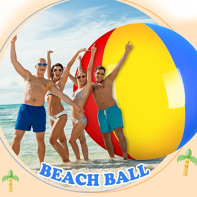 12 Foot Giant Inflatable Beach Ball Jumbo Rainbow Colored Beach Ball Large Beach Ball Big Pool Ball Inflatable Beach Ball Sport Beach Ball Jumbo Toy for Swimming Pool Water Game Toy Party Decor
