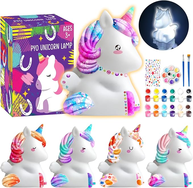 Goodyking Paint Your Own Unicorn Lamp Art Kit, Easter Basket Stuffers, DIY Night Light, Arts & Crafts, Painting Kit for Kids Ages 8-12, Easter Birthday Party Gift for Teens Girls Boys Age 3 4 5 6 7 8+