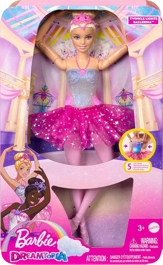 Barbie Dreamtopia Twinkle Lights Ballerina Doll with Blonde Hair & Light-Up Feature Wearing Royal Headband & Pink Tutu