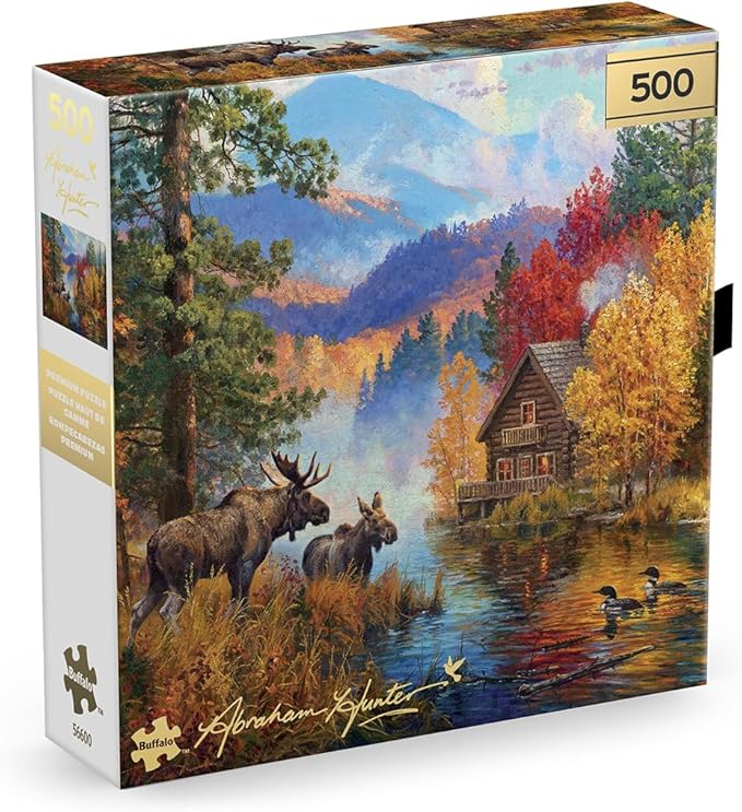 Buffalo Games – 500 Piece Jigsaw Puzzle - Adirondack Lake - Abraham Hunter - Premium Gold Collection Giftable Puzzle for Adults – Precision-Cut Pieces