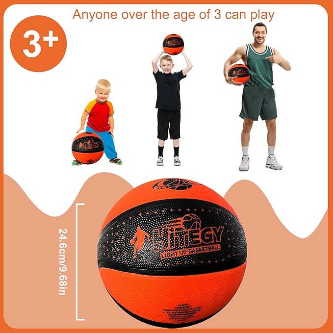 Rechargeable Glow in the Dark Basketball - USB Charging, Water-Resistant, Size 7, Impact Activated, Includes Pump & Charging Cable - Rechargeable Light Up Basketball (Star, Battery Version)