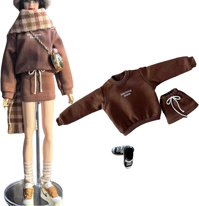 3-Piece Fashion Doll Outfit Set, Sweater with Denim Sports Skirt and Shoes, 11.5 inch Doll or BJD (Blown)