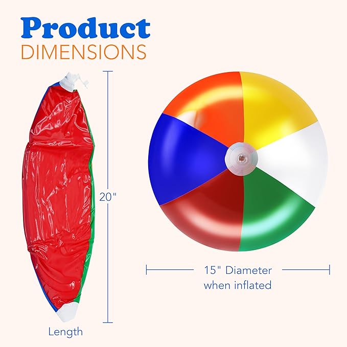 4E's Novelty Beach Balls [3 or 6 Pack] 20" Inflatable Beach Balls for Kids - Pool Games Toys for Kids & Toddlers, Classic Rainbow Color, Easter Outdoor Yard Games
