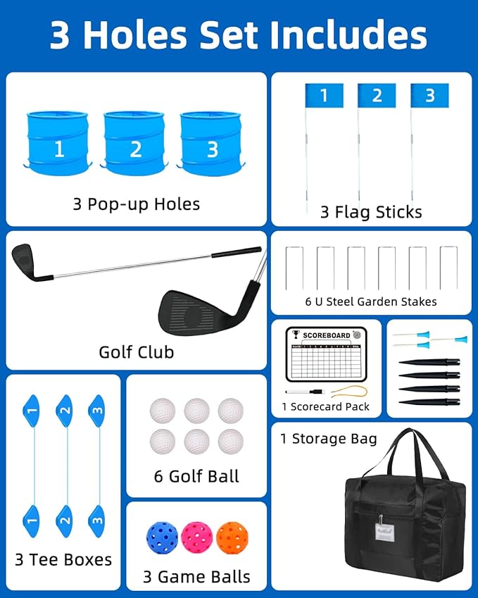 Backyard Golf Game - 3 Set Buckets for Practice, Family and Adults - Outdoor Yard Game for Lawn, Beach, Camping, Park