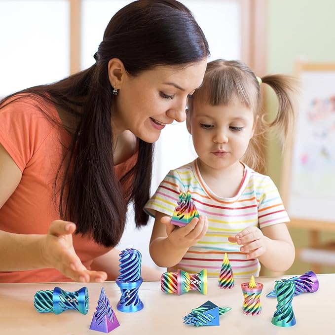 3PCS Impossible Cone,3D Printed Spiral Cone Fidget Toys,Impossible Pyramid Passthrough Sculpture,Stress Relieving Toys for Adults and Kids,Stocking Filler White Elephant Gifts(Rainbow)