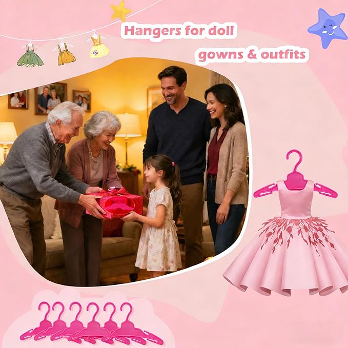 24 Pcs Doll Clothes Hangers for 18-Inch Dolls - Non-Slip, Space-Saving Wardrobe Accessories for Doll Gowns & Outfits (Pink&Rose red)