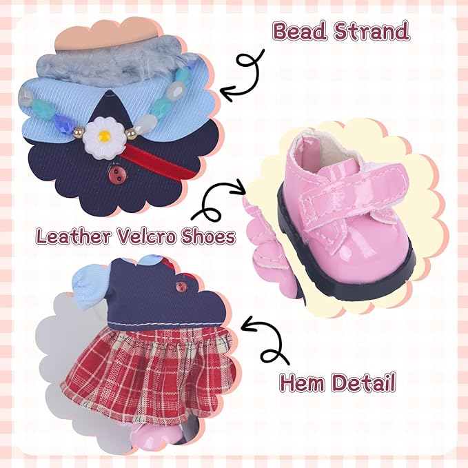 Used for Labubu Doll Outfit Clothes Designer Set,Compatible with Labubu Clothe Accessories for Doll (Red - Plaid Dress)