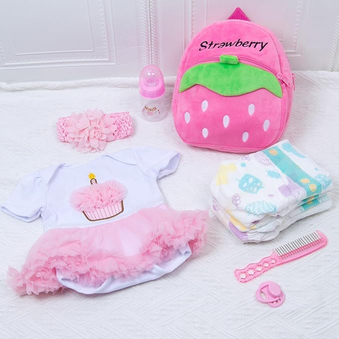 10 Pcs Reborn Baby Doll Clothes Pink Outfit Accessories Set for 20-22 Inch Reborn Doll Clothes Girl Newborn Baby Accessories with Backpack