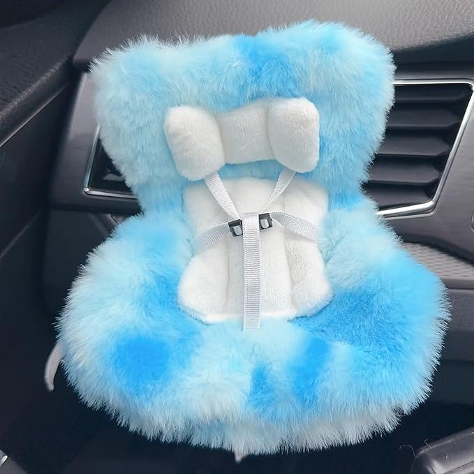 Doll Car Seat for 3–8 inch Figures, Fits Character Plushes, Blind Box Dolls & Vinyl Collectibles, Includes Air Vent Clip & Desktop Stand, Cute Car Ornament for Collectors (Blue Ombre)